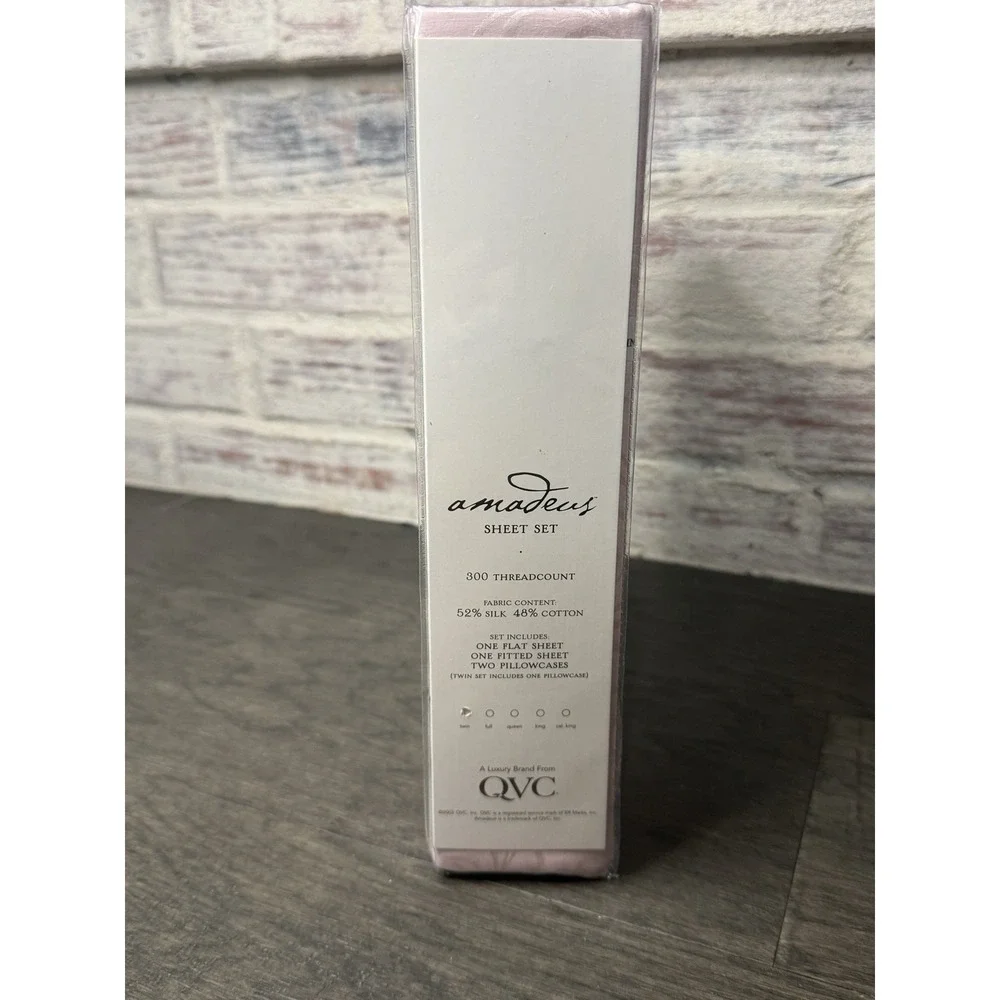 QVC Amadeus Fine Linens Twin Size Sheet Set Rose Pink 300 Thread Count Silk